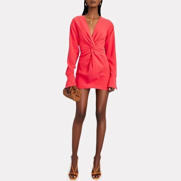 A.L.C. Dress Pink Twist Front Crepe Cut Out V-Neck Long Sleeve Mini Dress Size 2